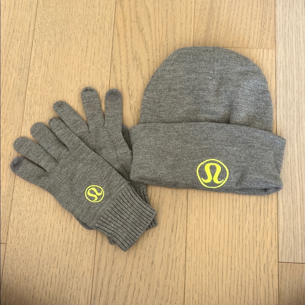 Lululemon Heather Gray Knit Hat and Gloves